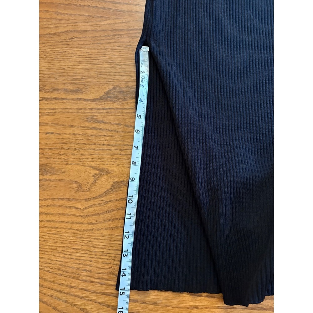 By Anthropologie Black Ribbed Sweater Knit Maxi Skirt Side Slits Women M - Picture 5 of 9